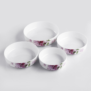 紫丁香家用骨瓷深盘子圆形餐盘甜品水果盘陶瓷主菜盘分餐盘面食盘