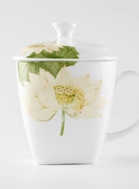 530ml骨瓷方形带盖马克杯家用大杯子陶瓷茶杯办公室用水杯