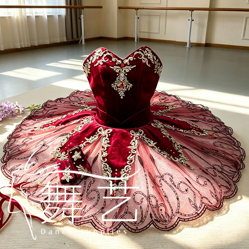 重工定制款红色艾斯米拉达变奏国际比赛专业定制比赛服儿童tutu裙