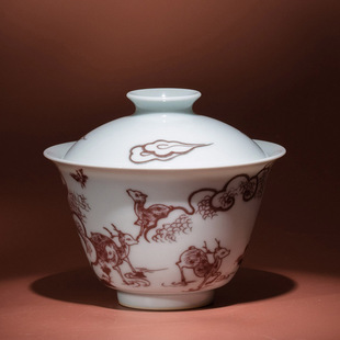 传老谷雨山房新品釉里红瑞鹿系列云涧九鹿金兰盖碗保利上拍品