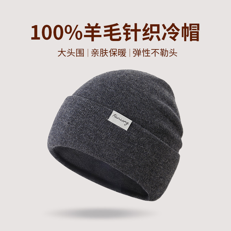 韩桑100%羊毛秋冬季毛线帽大头围