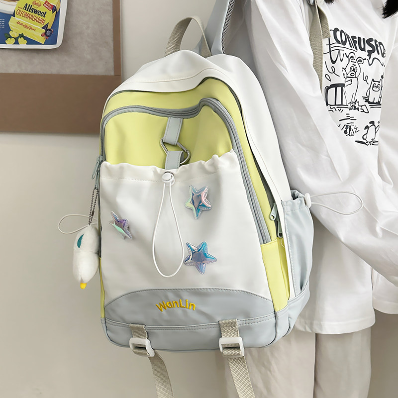 撞色登山双肩包女 2024新款小众设计感日系ins风校园书包初中生女