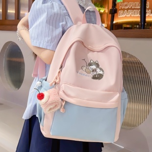 女孩小学生背包 书包初中女生高颜值ins风刺绣猫猫小众可爱双肩包