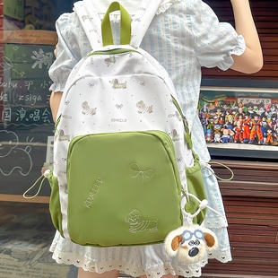 绿色高颜值背包2025新款 书包初中女生小众ins风 轻便旅游双肩包女