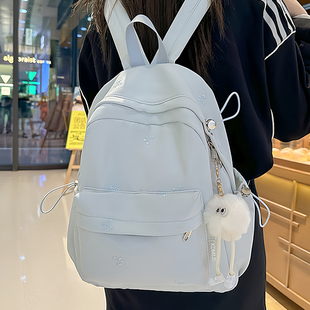 书包初中女生蓝色系高颜值甜美蝴蝶结刺绣设计外出小背包旅游轻便