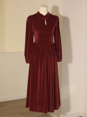 新中式红色丝绒敬酒服订婚连衣裙