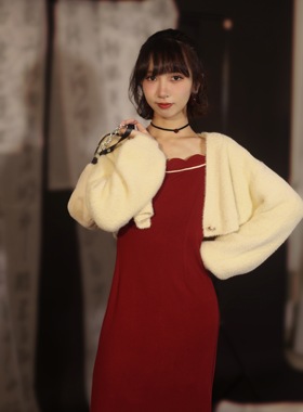 喵吉小香风毛茸茸短款白色抓绒针织开衫小个子毛绒毛衣外套女秋冬