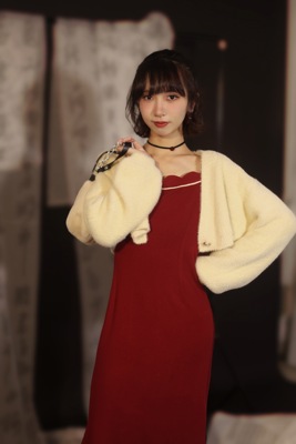 小香风短款白色毛绒毛衣外套开衫