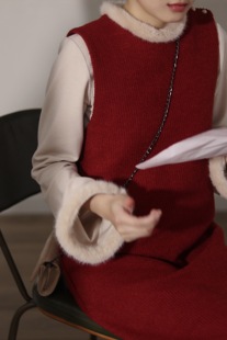 裙小个子红色毛呢连衣裙两件套女秋冬 新年套装 喵吉时尚 复古中长款