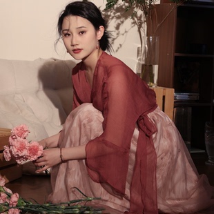 喵吉复古新中式收腰拼接渡假裙中长款小个子雪纺连衣裙两件套女夏
