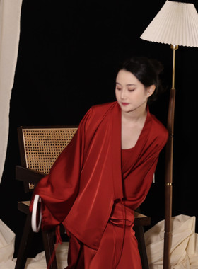 喵吉新中式高级感婚礼晨袍礼服小众新娘睡袍红色结婚睡衣情侣女秋