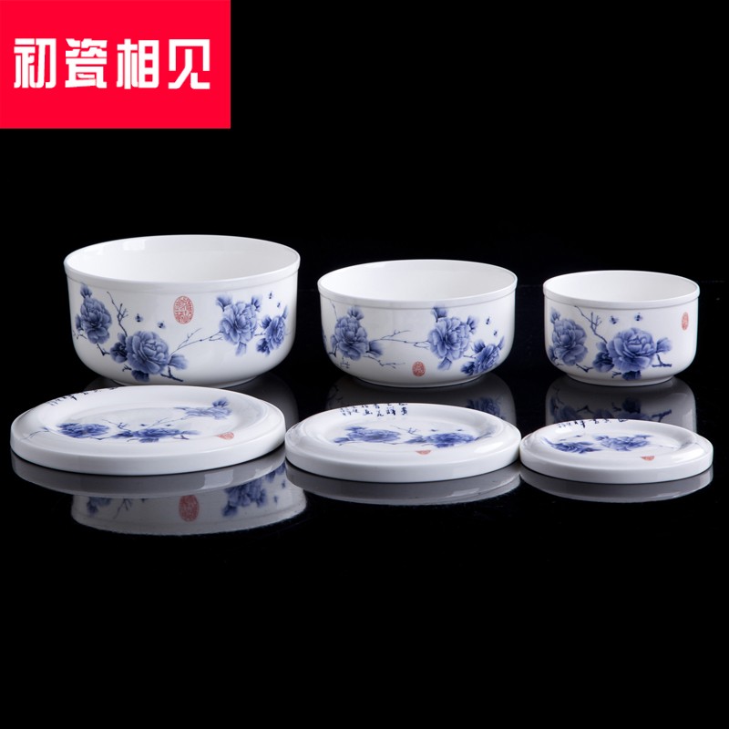 初瓷相见景德镇陶瓷保鲜碗三件套保鲜盒碗陶瓷带盖微波炉专用厨房