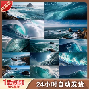 高清壮阔大海蓝色海洋波涛汹涌翻滚自然LED年会舞台剪辑视频素材