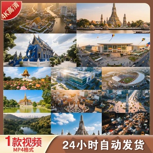 高清泰国曼谷航拍城市风光大皇宫郑王庙夜景东南视频素材