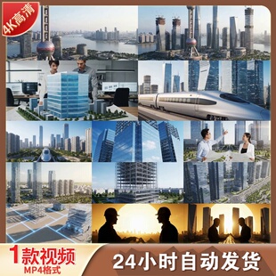 高清城市建筑生长动画高楼大厦天际线现代交通高铁建设施视频素材