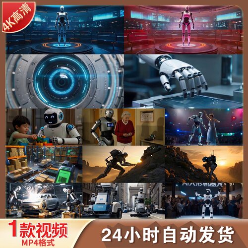 高清AI机器人未来生活智原创能物流儿童玩耍科幻视频素材
