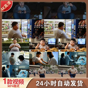 高清肥胖儿童青少年超重警示不健康饮食垃圾食品暴饮暴食视频素材