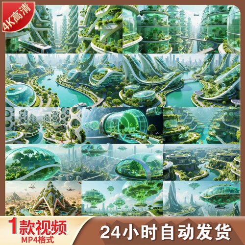 高清未来城市绿色建筑垂直绿化新能源科幻3D渲染智慧城市视频素材