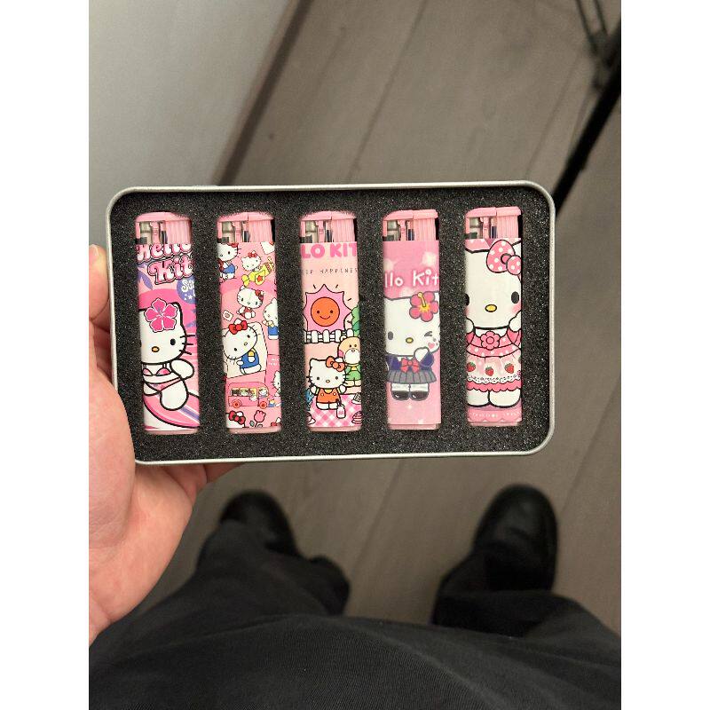 礼盒可爱Kitty粉焰打火机防风一次性打火机套装卡通创意款送男友