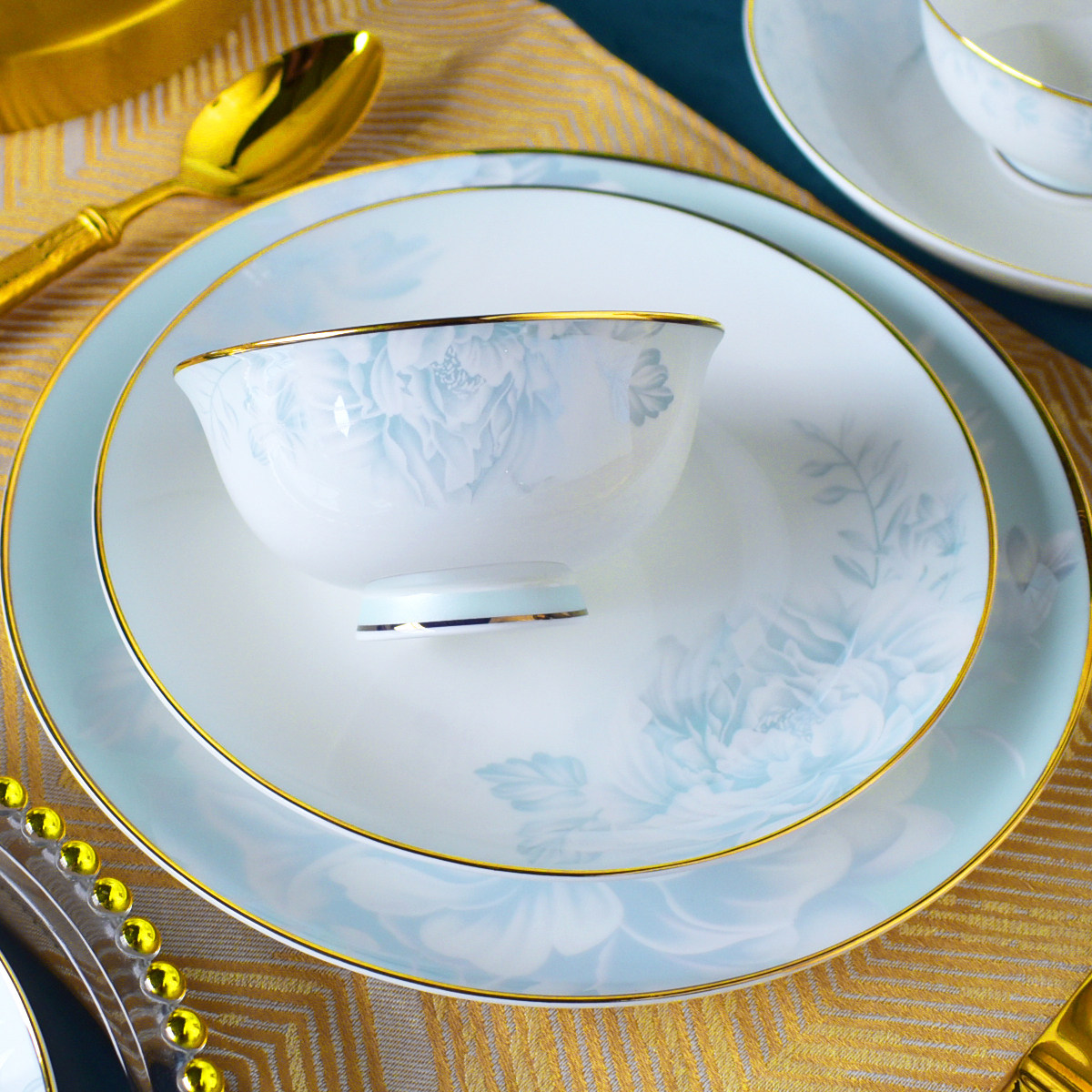 自由组合景德镇骨瓷餐具碗碟套装家用轻奢盘筷子中欧式高档陶瓷器