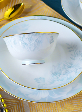 自由组合景德镇骨瓷餐具碗碟套装家用轻奢盘筷子中欧式高档陶瓷器