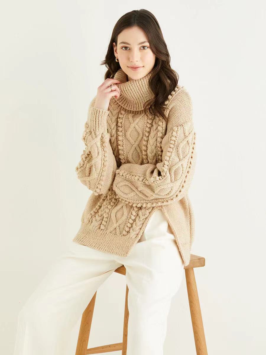 娜塔莎套衫 女士高领扭麻花毛衣 棒针文字编织说明 无图 非成品