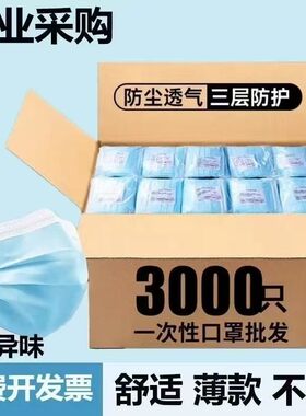 3000个一整箱新款一次性口罩三层防护加厚便宜含熔喷防雾霾