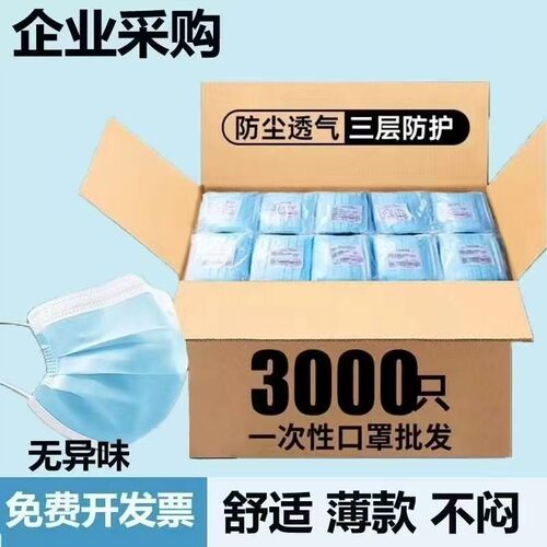 3000个一整箱新款一次性口罩三层防护加厚便宜含熔喷防雾霾