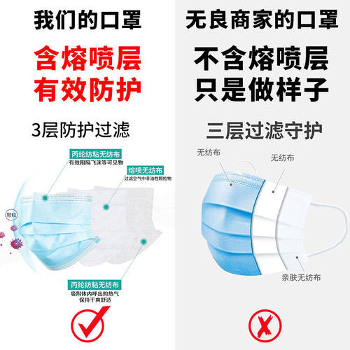 口罩防护一次性女男三层熔喷布成人学生防飞沫日常防尘透气口鼻罩