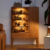 新中式 实木酒柜餐边柜客厅储物收纳柜玻璃门灯带展示柜手办柜