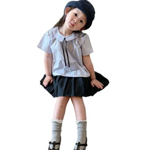 2025夏季新款童装 韩版童装 女童学院风短袖衬衫 女童幼儿园衬衫