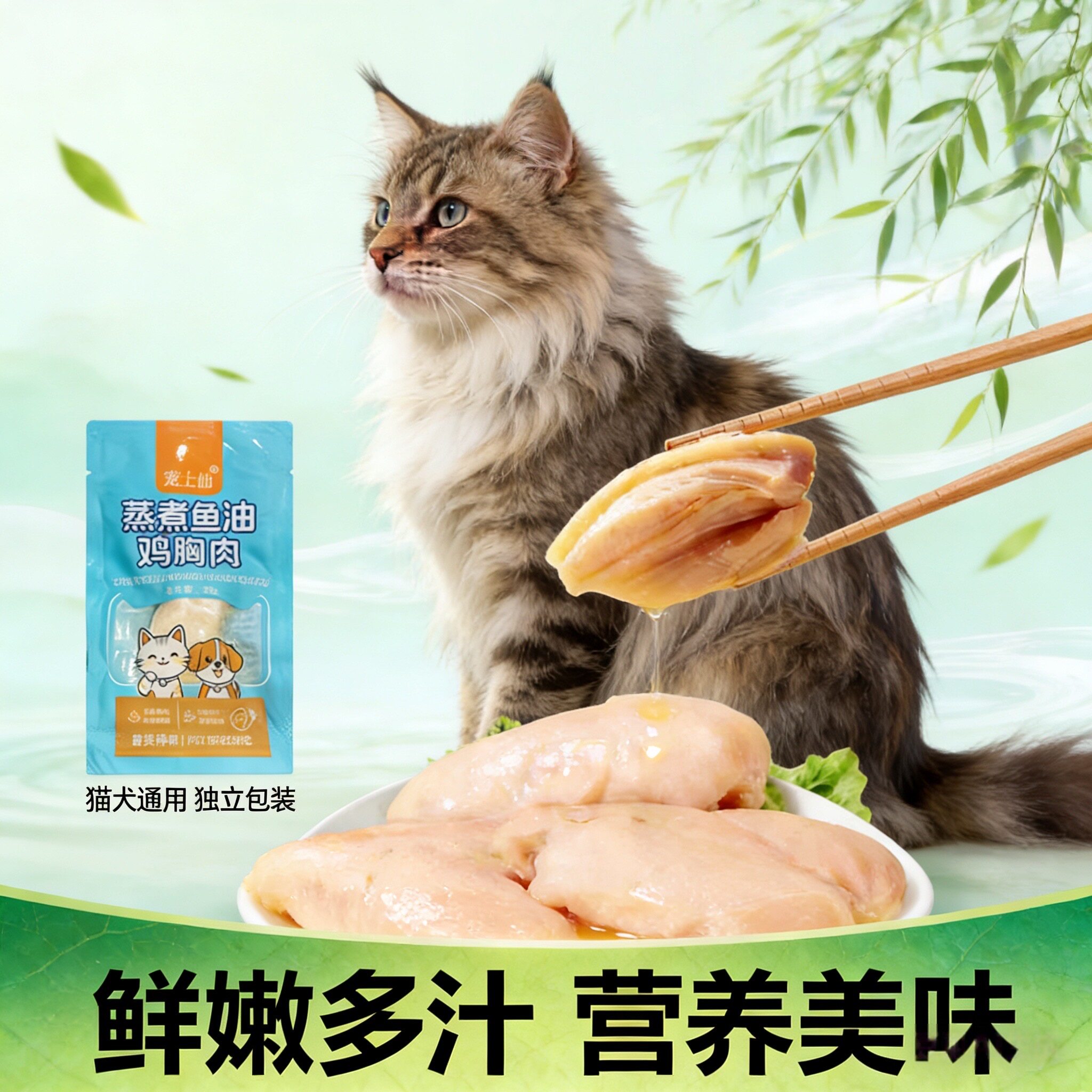 蒸煮猫咪鱼油鸡胸肉鸡小胸零食宠物猫饭湿粮试吃装宠物零食湿粮包