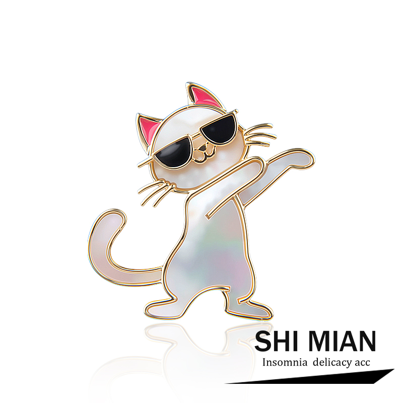 可爱卡通戴墨镜小猫胸针女