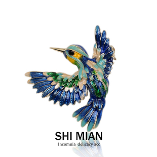 小众设计西服大衣别针胸花配饰潮 国风蓝翼小鸟胸针高档女精致时尚