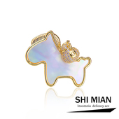 可爱福袋天然贝壳小马胸针女小众奢华感别针西装 毛衣胸花别针配饰