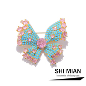 2025新品 大衣胸花宴会别针配饰 蓝松石蝴蝶胸针高档奢华女气质西装