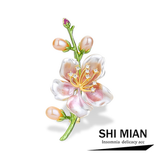 创意高级感胸花别针 唯美淡水珍珠精致桃花胸针女气质百搭大衣西装