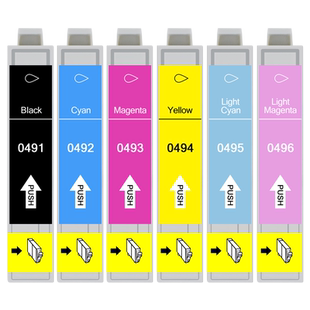 R350彩色墨盒6色通用Epson爱普生牌StylusPhoto R310照片打印机专用墨水盒黑彩墨合油墨C13T049280爱普森磨合