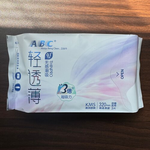 ABC卫生巾夜用加长320mm薄荷清凉超薄吸收姨妈巾棉柔除异味
