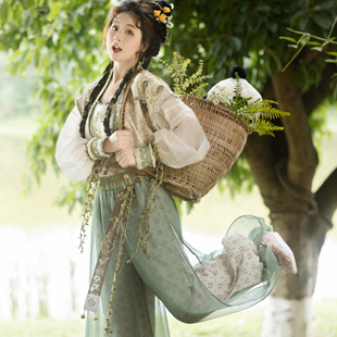 司裳青雨【松夏】汉元素褙子短衫灯笼裤日常清新原创改良汉服套装