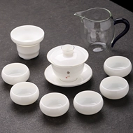Suet-béo ngọc trắng sứ Kung Fu trà bộ nhỏ cho gia đình làm trà bát trà công bằng cốc văn phòng bộ trà ấm gốm pha trà