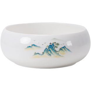 千里江山羊脂玉瓷茶洗茶洗功夫茶具笔洗零配水盂大号家用洗杯水洗