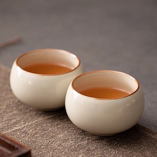 米黄汝窑主人杯家用茶杯高档品茗杯单个陶瓷个人专用功夫茶具茶盏