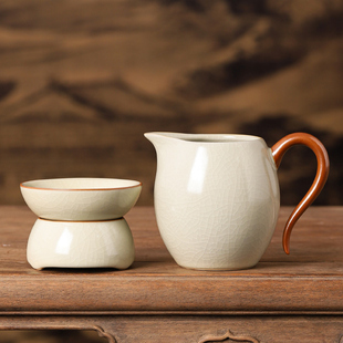 米黄汝窑公道杯过滤套装茶海陶瓷分茶器家用功夫茶具泡茶工具新款