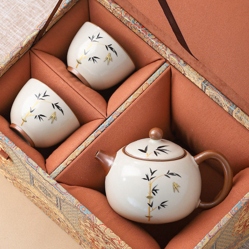 汝窑锯钉功夫茶具套装家用酒店高档西施壶小众精致一壶两杯礼盒装,餐饮具,功夫茶具,淘宝优惠券,粉丝福利购,淘宝优惠卷