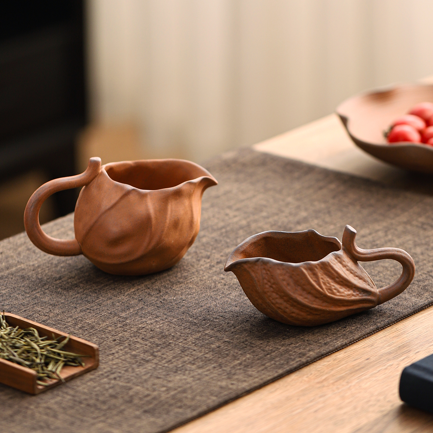 粗陶公道杯创意复古莲叶分茶器老岩泥陶瓷可养茶海匀茶杯茶具配件