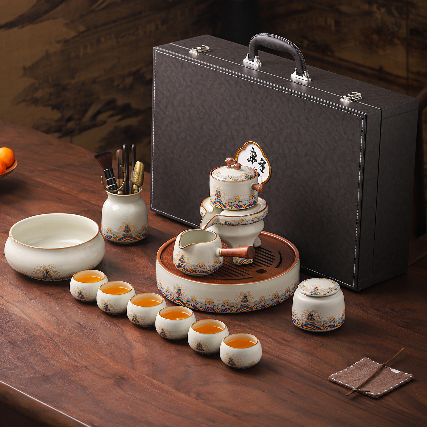 汝窑文创自动功夫茶具套装2026新款礼盒装商务节日伴手礼logo定制,餐饮具,茶具礼盒,淘宝优惠券,粉丝福利购,淘宝优惠卷