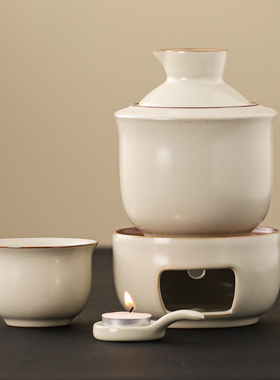 汝窑新中式陶瓷酒壶茶具套装黄酒白酒温酒壶茶杯茶炉一整套家用