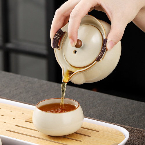 米黄汝窑手抓壶茶壶陶瓷茶具茶壶