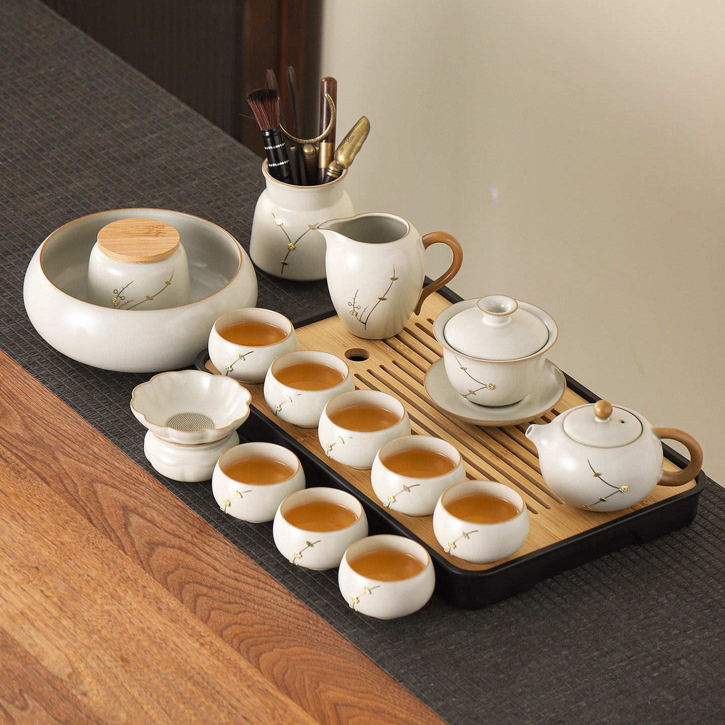 锔钉汝窑茶具套组家用轻奢高档办公室泡茶壶喝茶茶杯整套2025新款,餐饮具,整套茶具,淘宝优惠券,粉丝福利购,淘宝优惠卷